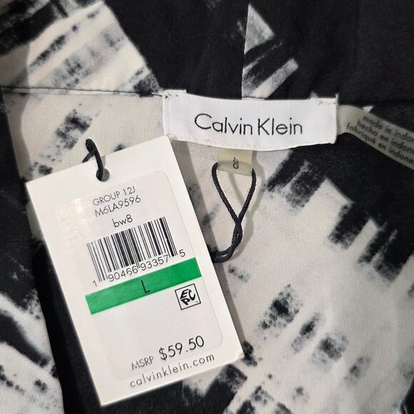 NWT Calvin Klein black white abstract v-neck sleeveless shirt blouse - large - Picture 3 of 5